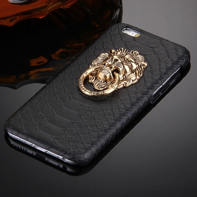 For iPhone 6 & 6s Snakeskin Texture Paste Skin PC Protective Case with Lion Head Holder