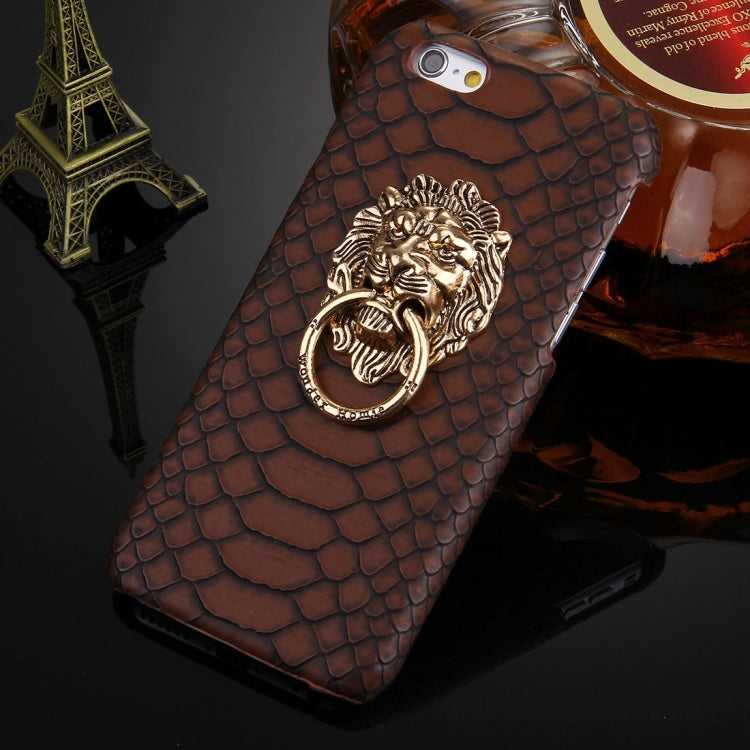 For iPhone 6 & 6s Snakeskin Texture Paste Skin PC Protective Case with Lion Head Holder