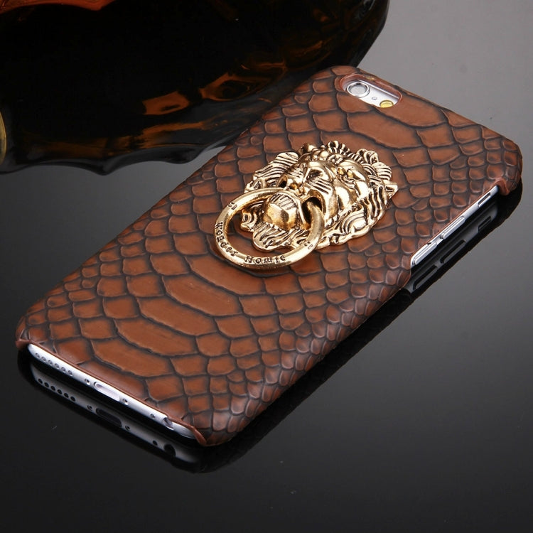 For iPhone 6 & 6s Snakeskin Texture Paste Skin PC Protective Case with Lion Head Holder