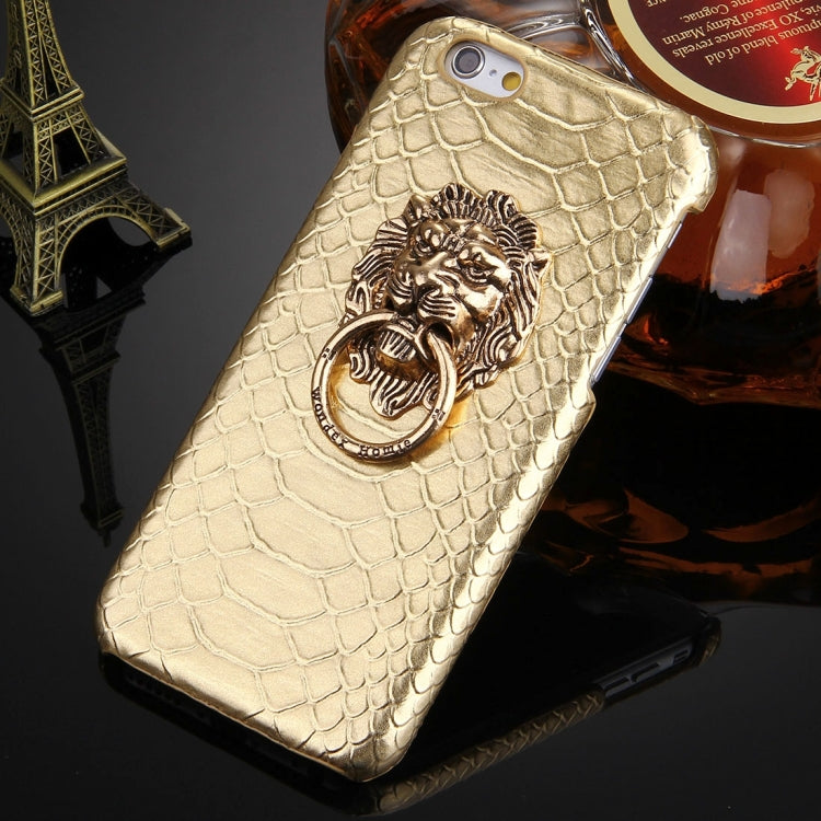 For iPhone 6 & 6s Snakeskin Texture Paste Skin PC Protective Case with Lion Head Holder
