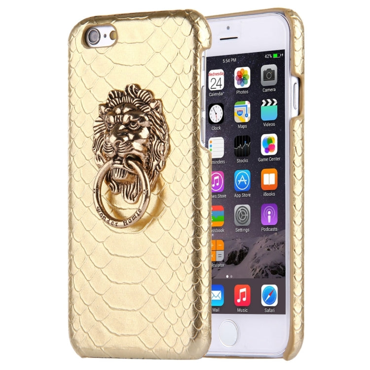 For iPhone 6 & 6s Snakeskin Texture Paste Skin PC Protective Case with Lion Head Holder