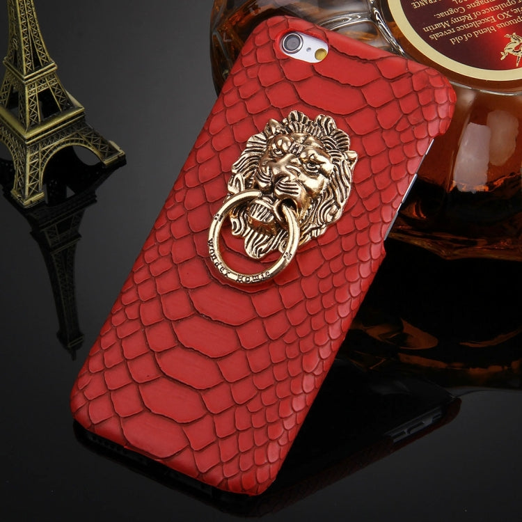 For iPhone 6 & 6s Snakeskin Texture Paste Skin PC Protective Case with Lion Head Holder