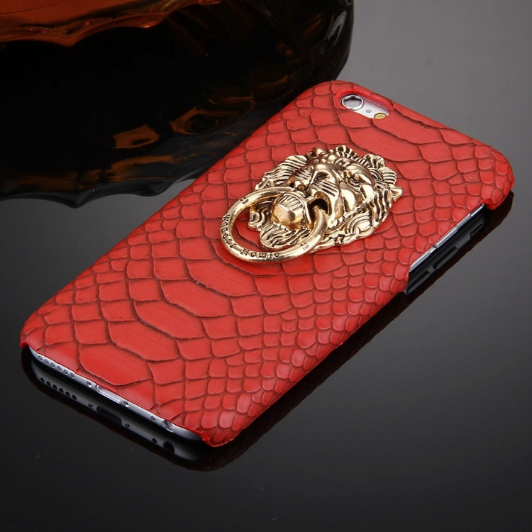For iPhone 6 & 6s Snakeskin Texture Paste Skin PC Protective Case with Lion Head Holder