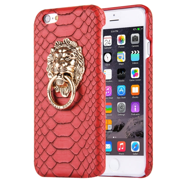 For iPhone 6 & 6s Snakeskin Texture Paste Skin PC Protective Case with Lion Head Holder