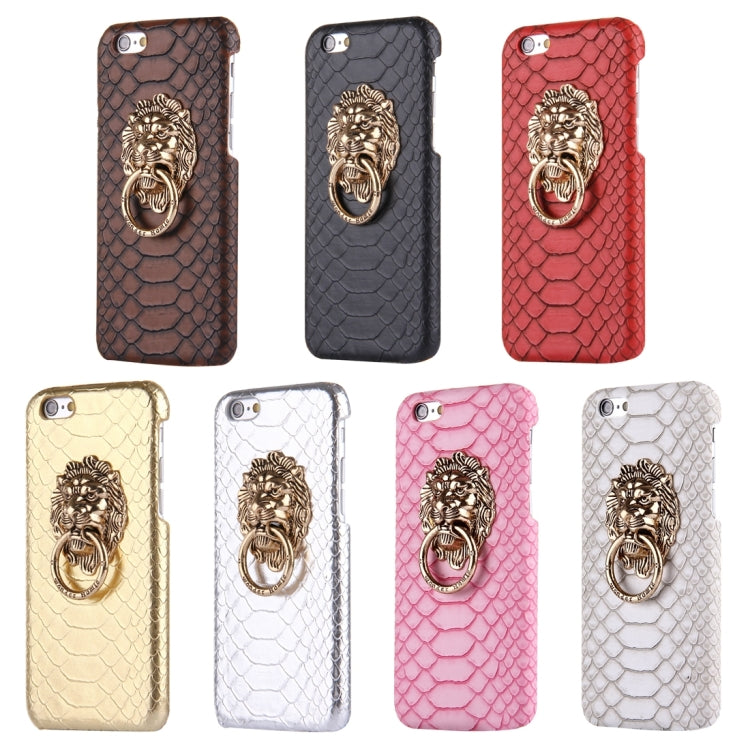 For iPhone 6 & 6s Snakeskin Texture Paste Skin PC Protective Case with Lion Head Holder