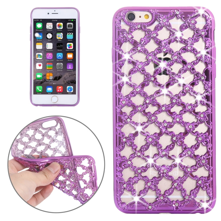 For iPhone 6 & 6s Electroplating Hollowed-out Diamond Encrusted TPU Protective Case