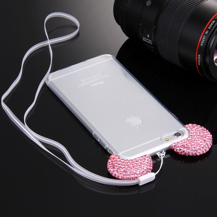 For iPhone 6 & 6s Mouse Ear Diamond Pattern Transparent TPU Protective Case with Lanyard
