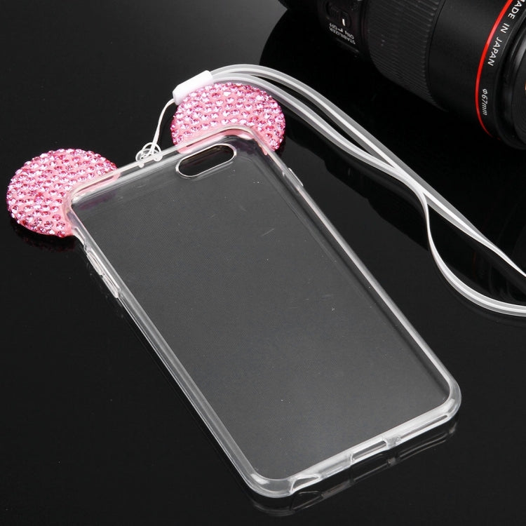 For iPhone 6 & 6s Mouse Ear Diamond Pattern Transparent TPU Protective Case with Lanyard