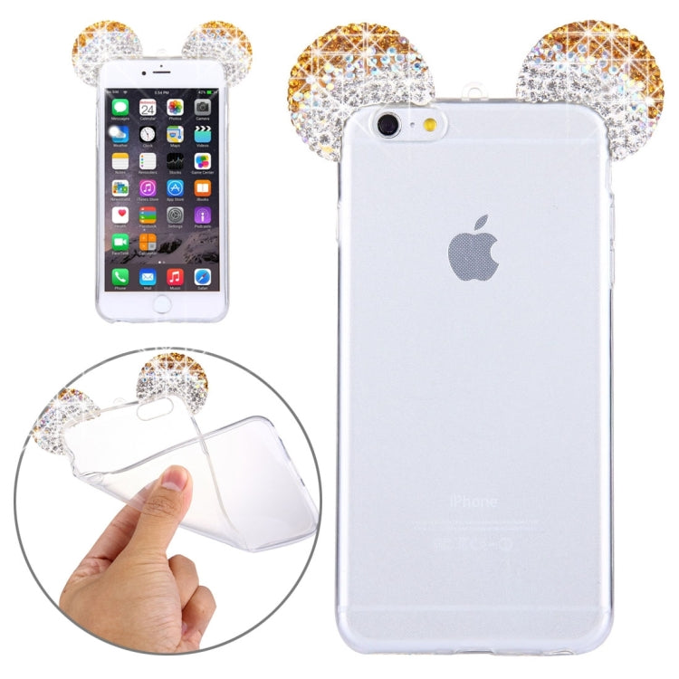 For iPhone 6 & 6s Mouse Ear Diamond Pattern Transparent TPU Protective Case with Lanyard