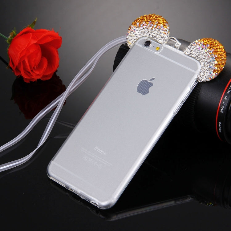 For iPhone 6 & 6s Mouse Ear Diamond Pattern Transparent TPU Protective Case with Lanyard