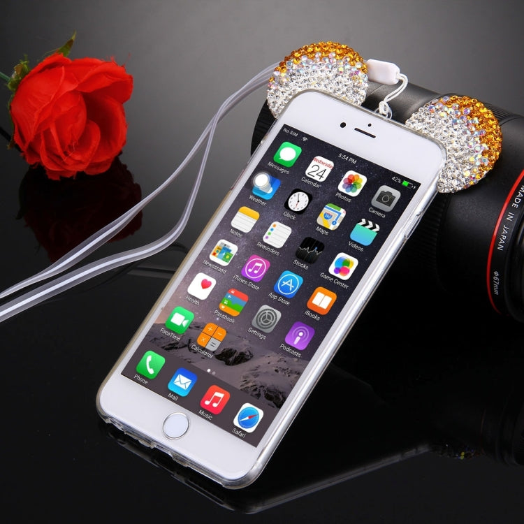 For iPhone 6 & 6s Mouse Ear Diamond Pattern Transparent TPU Protective Case with Lanyard