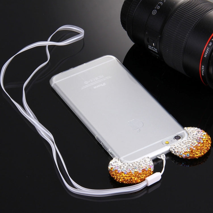 For iPhone 6 & 6s Mouse Ear Diamond Pattern Transparent TPU Protective Case with Lanyard