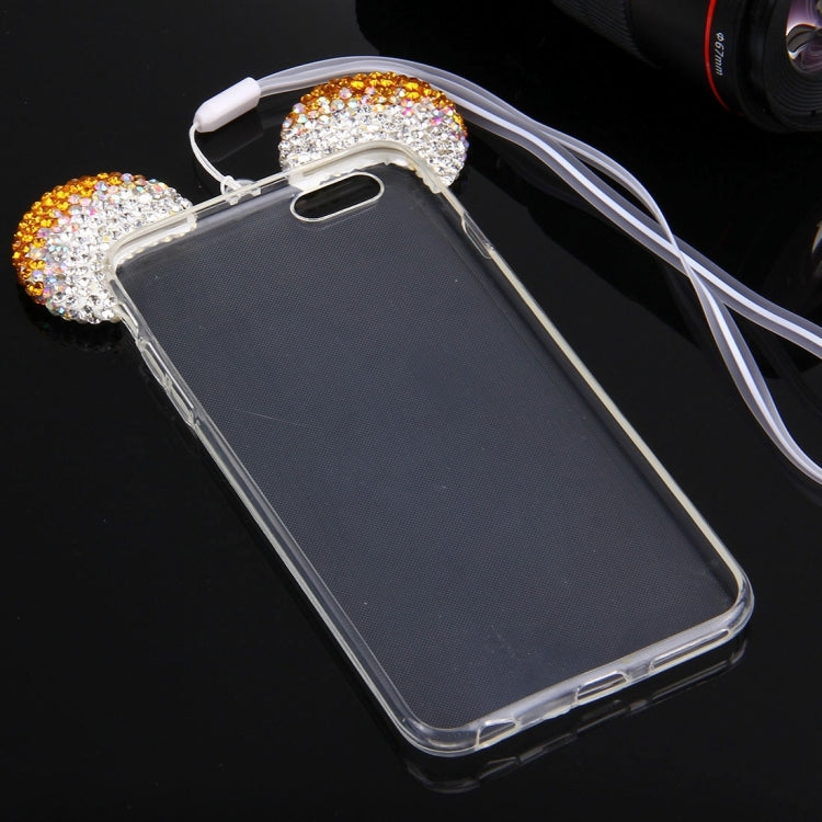 For iPhone 6 & 6s Mouse Ear Diamond Pattern Transparent TPU Protective Case with Lanyard