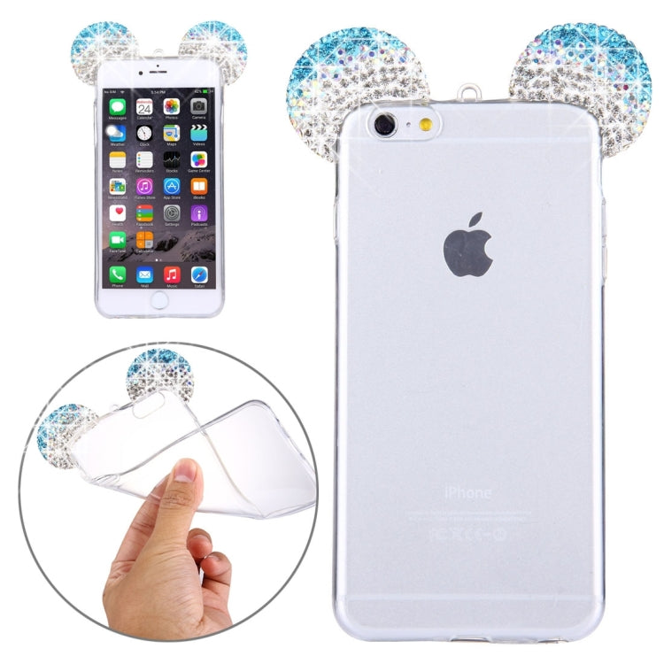 For iPhone 6 & 6s Mouse Ear Diamond Pattern Transparent TPU Protective Case with Lanyard