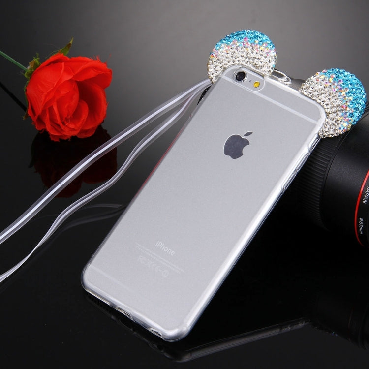 For iPhone 6 & 6s Mouse Ear Diamond Pattern Transparent TPU Protective Case with Lanyard