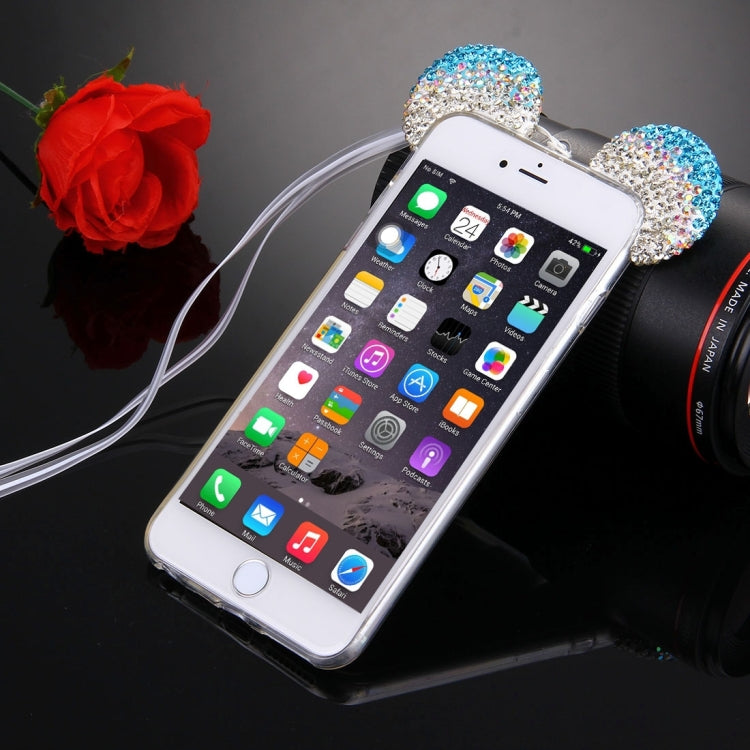 For iPhone 6 & 6s Mouse Ear Diamond Pattern Transparent TPU Protective Case with Lanyard