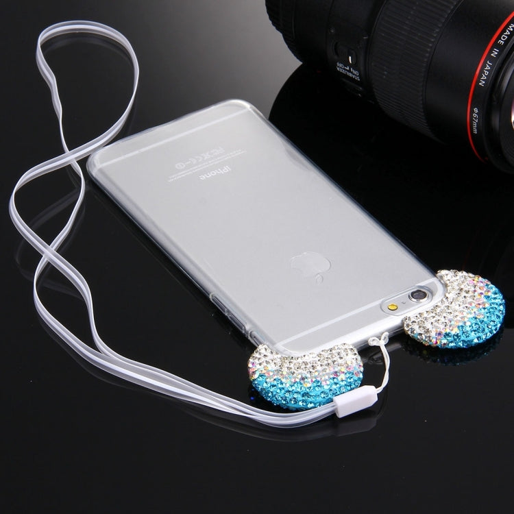 For iPhone 6 & 6s Mouse Ear Diamond Pattern Transparent TPU Protective Case with Lanyard