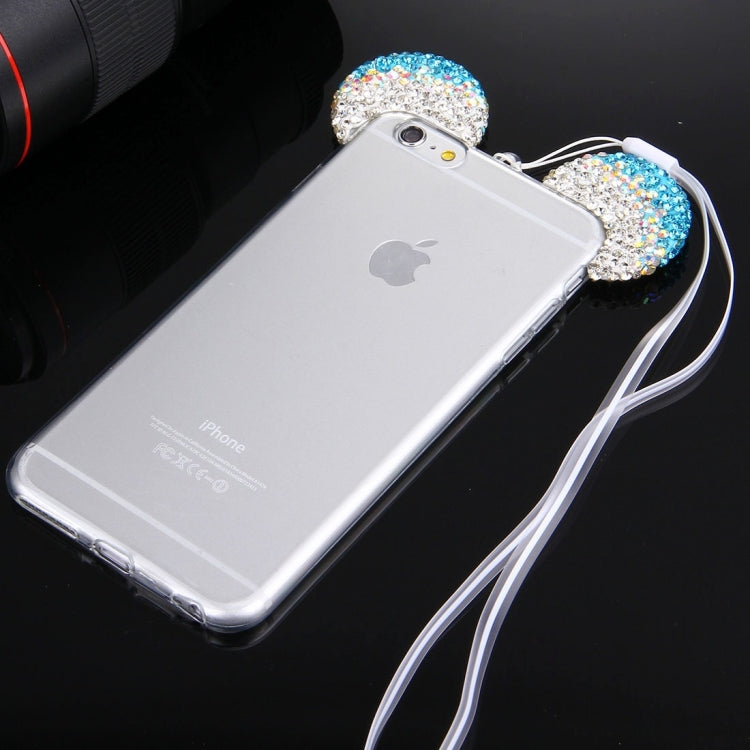 For iPhone 6 & 6s Mouse Ear Diamond Pattern Transparent TPU Protective Case with Lanyard