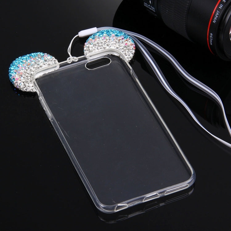 For iPhone 6 & 6s Mouse Ear Diamond Pattern Transparent TPU Protective Case with Lanyard