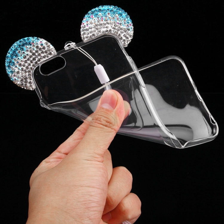 For iPhone 6 & 6s Mouse Ear Diamond Pattern Transparent TPU Protective Case with Lanyard