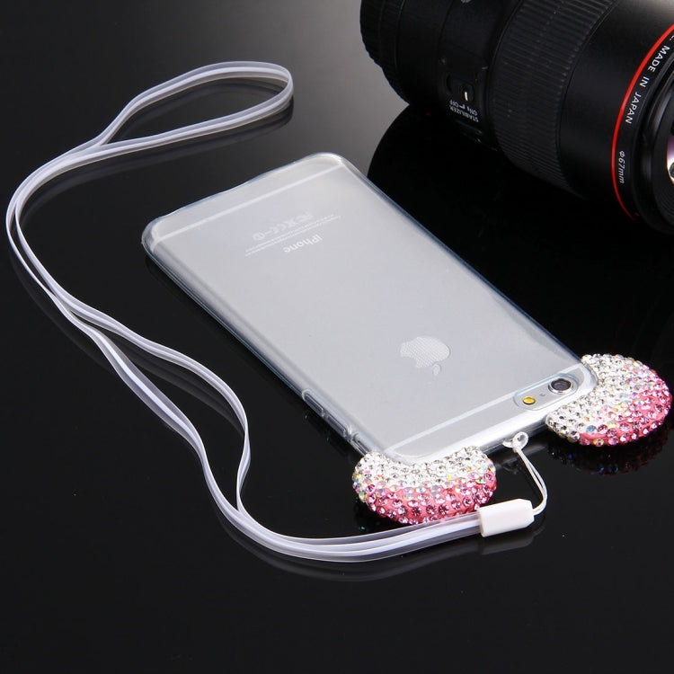 For iPhone 6 & 6s Mouse Ear Diamond Pattern Transparent TPU Protective Case with Lanyard