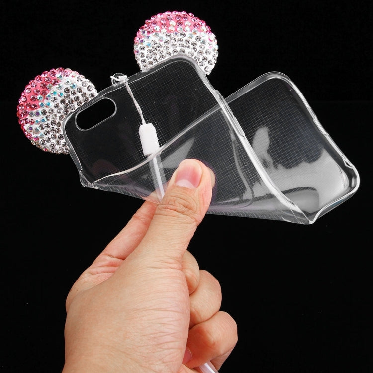 For iPhone 6 & 6s Mouse Ear Diamond Pattern Transparent TPU Protective Case with Lanyard