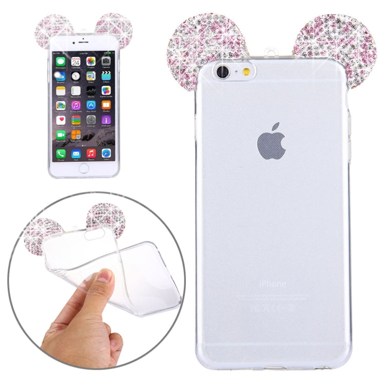 For iPhone 6 & 6s Mouse Ear Diamond Pattern Transparent TPU Protective Case with Lanyard