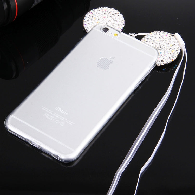 For iPhone 6 & 6s Mouse Ear Diamond Pattern Transparent TPU Protective Case with Lanyard