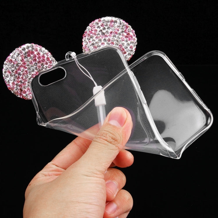 For iPhone 6 & 6s Mouse Ear Diamond Pattern Transparent TPU Protective Case with Lanyard