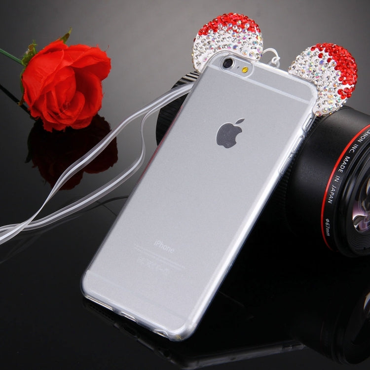 For iPhone 6 & 6s Mouse Ear Diamond Pattern Transparent TPU Protective Case with Lanyard