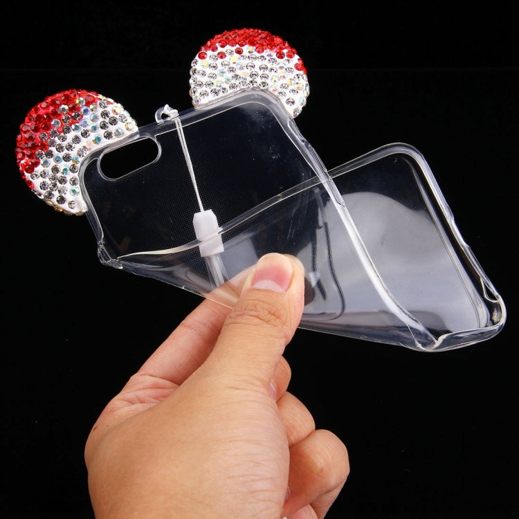 For iPhone 6 & 6s Mouse Ear Diamond Pattern Transparent TPU Protective Case with Lanyard