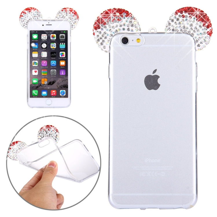 For iPhone 6 & 6s Mouse Ear Diamond Pattern Transparent TPU Protective Case with Lanyard