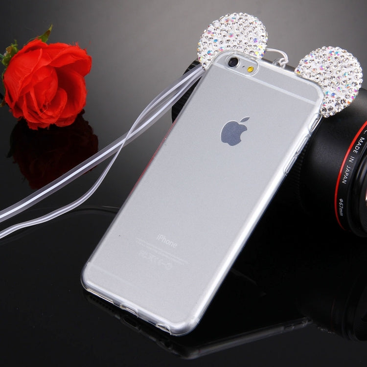 For iPhone 6 & 6s Mouse Ear Diamond Pattern Transparent TPU Protective Case with Lanyard