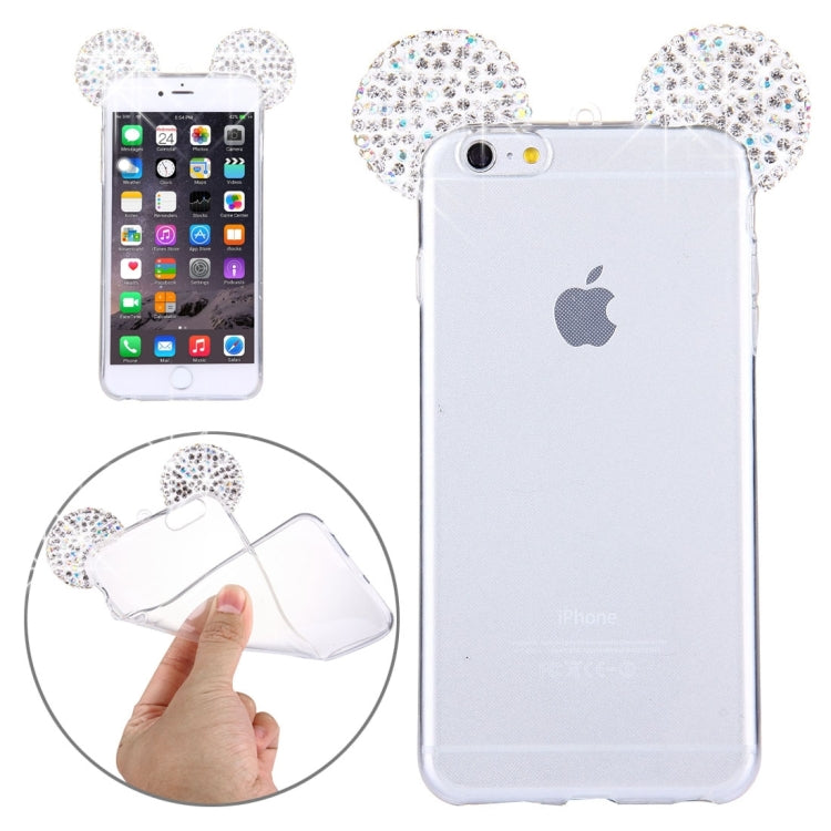 For iPhone 6 & 6s Mouse Ear Diamond Pattern Transparent TPU Protective Case with Lanyard