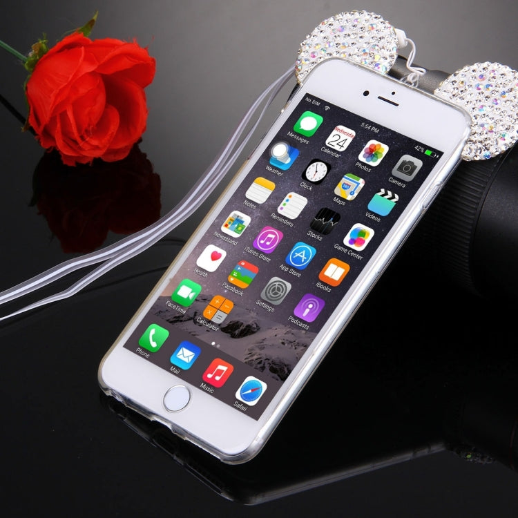 For iPhone 6 & 6s Mouse Ear Diamond Pattern Transparent TPU Protective Case with Lanyard