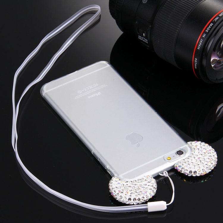 For iPhone 6 & 6s Mouse Ear Diamond Pattern Transparent TPU Protective Case with Lanyard