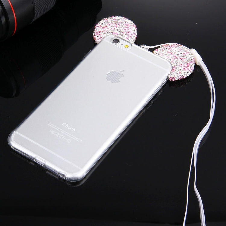 For iPhone 6 & 6s Mouse Ear Diamond Pattern Transparent TPU Protective Case with Lanyard