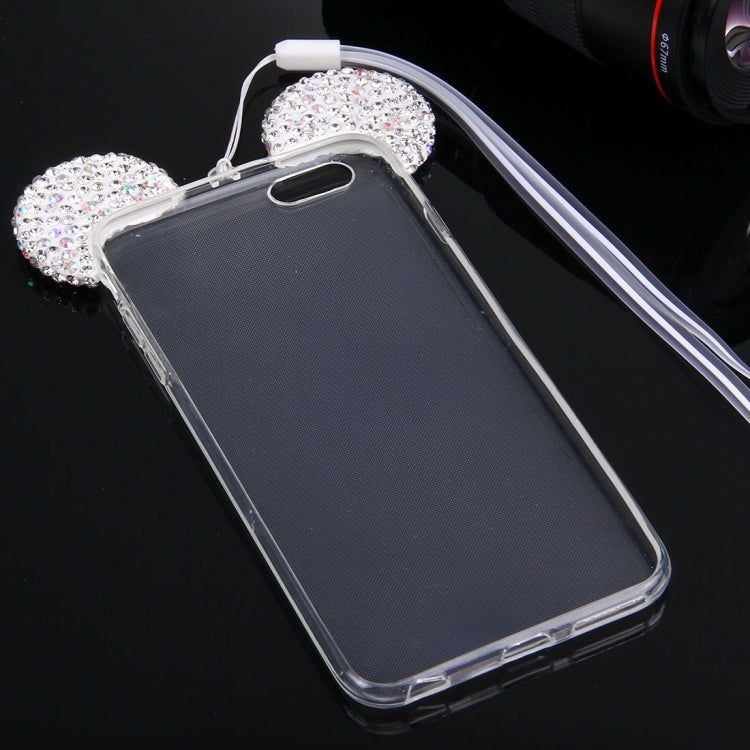 For iPhone 6 & 6s Mouse Ear Diamond Pattern Transparent TPU Protective Case with Lanyard