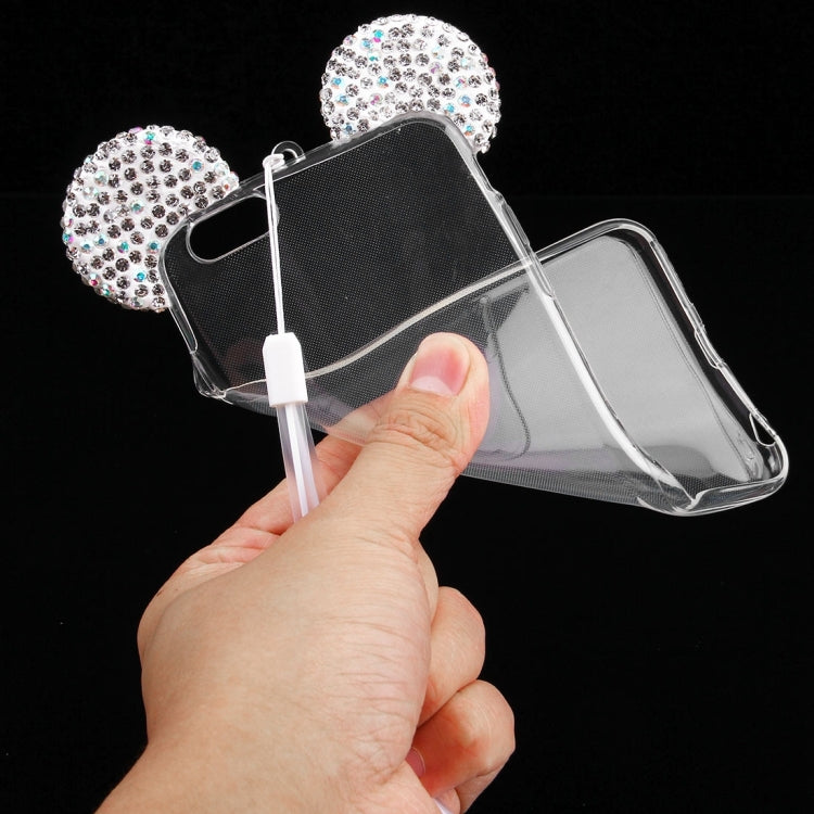 For iPhone 6 & 6s Mouse Ear Diamond Pattern Transparent TPU Protective Case with Lanyard