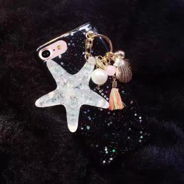 For iPhone 6 & 6s Glitter Powder Starfish Pattern Soft Protective Back Cover Case with Pearls Pendant(Black)