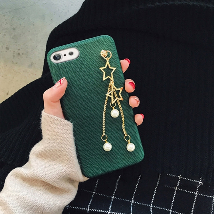 For iPhone 6 & 6s Cortex Texture Pearl Star Pandent Soft Protective Back Cover Case(Green)