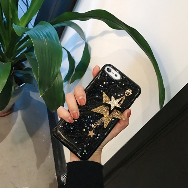 For iPhone 6 & 6s Glitter Powder Starfish Pattern Soft Protective Back Cover Case with Stars Pendant (Black)