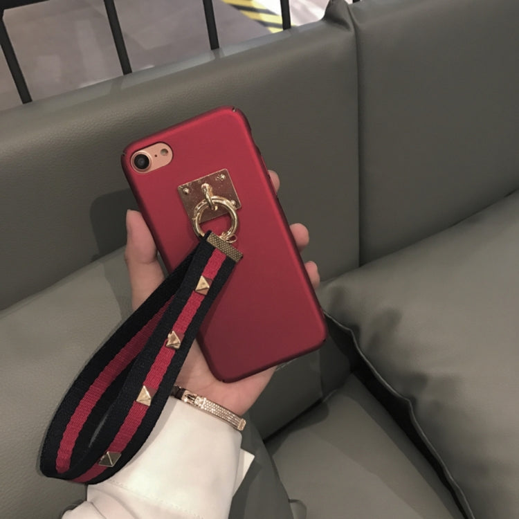 For iPhone 6 & 6s Contrast Color Full Coverage Acrylic Hard Protective Back Cover Case with Rivet Wrist Band