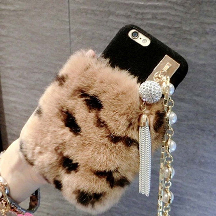 For iPhone 6 & 6s Rabbit Hair Protective Back Cover Case with Diamond Pendant Lanyard