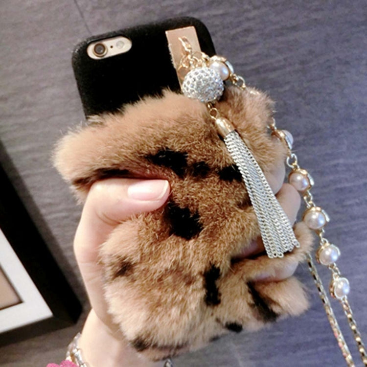For iPhone 6 & 6s Rabbit Hair Protective Back Cover Case with Diamond Pendant Lanyard