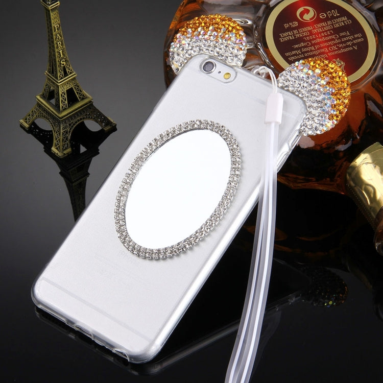 For iPhone 6 & 6s Mouse Ear Diamond Pattern Transparent TPU Protective Case with Lanyard & Mirror
