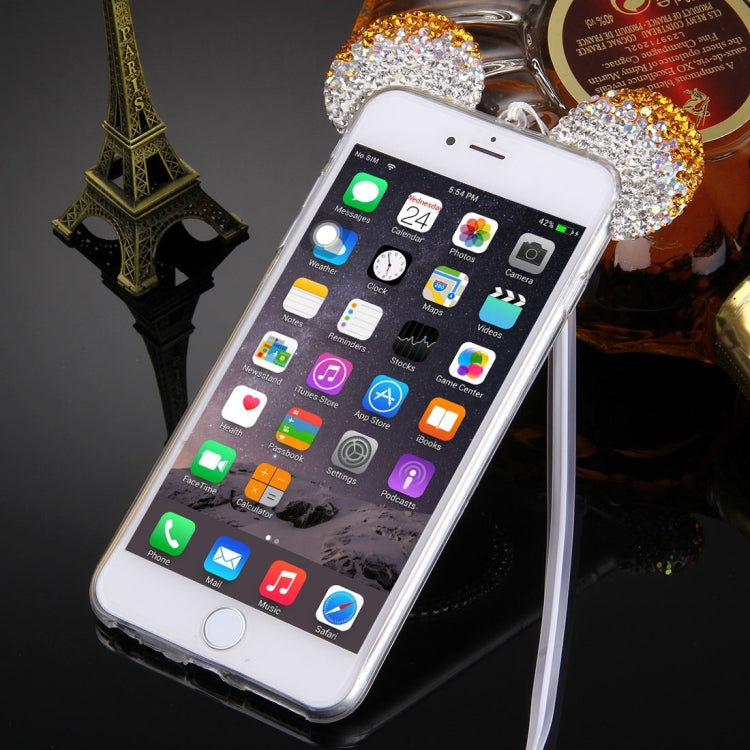 For iPhone 6 & 6s Mouse Ear Diamond Pattern Transparent TPU Protective Case with Lanyard & Mirror