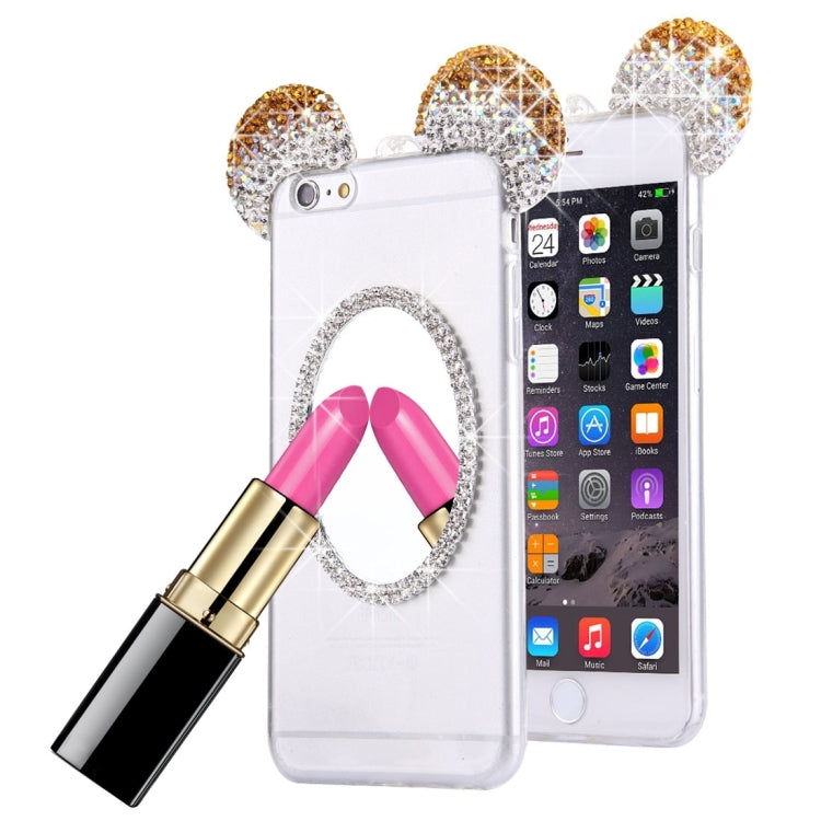 For iPhone 6 & 6s Mouse Ear Diamond Pattern Transparent TPU Protective Case with Lanyard & Mirror