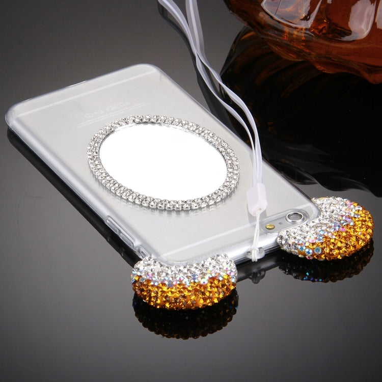 For iPhone 6 & 6s Mouse Ear Diamond Pattern Transparent TPU Protective Case with Lanyard & Mirror