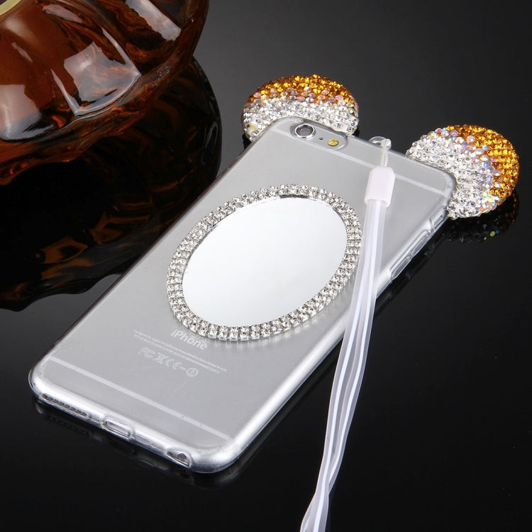 For iPhone 6 & 6s Mouse Ear Diamond Pattern Transparent TPU Protective Case with Lanyard & Mirror